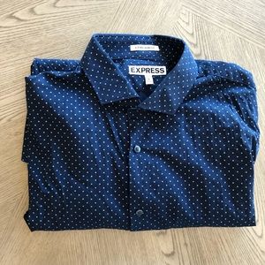 Express Extra Slim Fit Button Down Dress Shirt in XL Navy with Blue dots